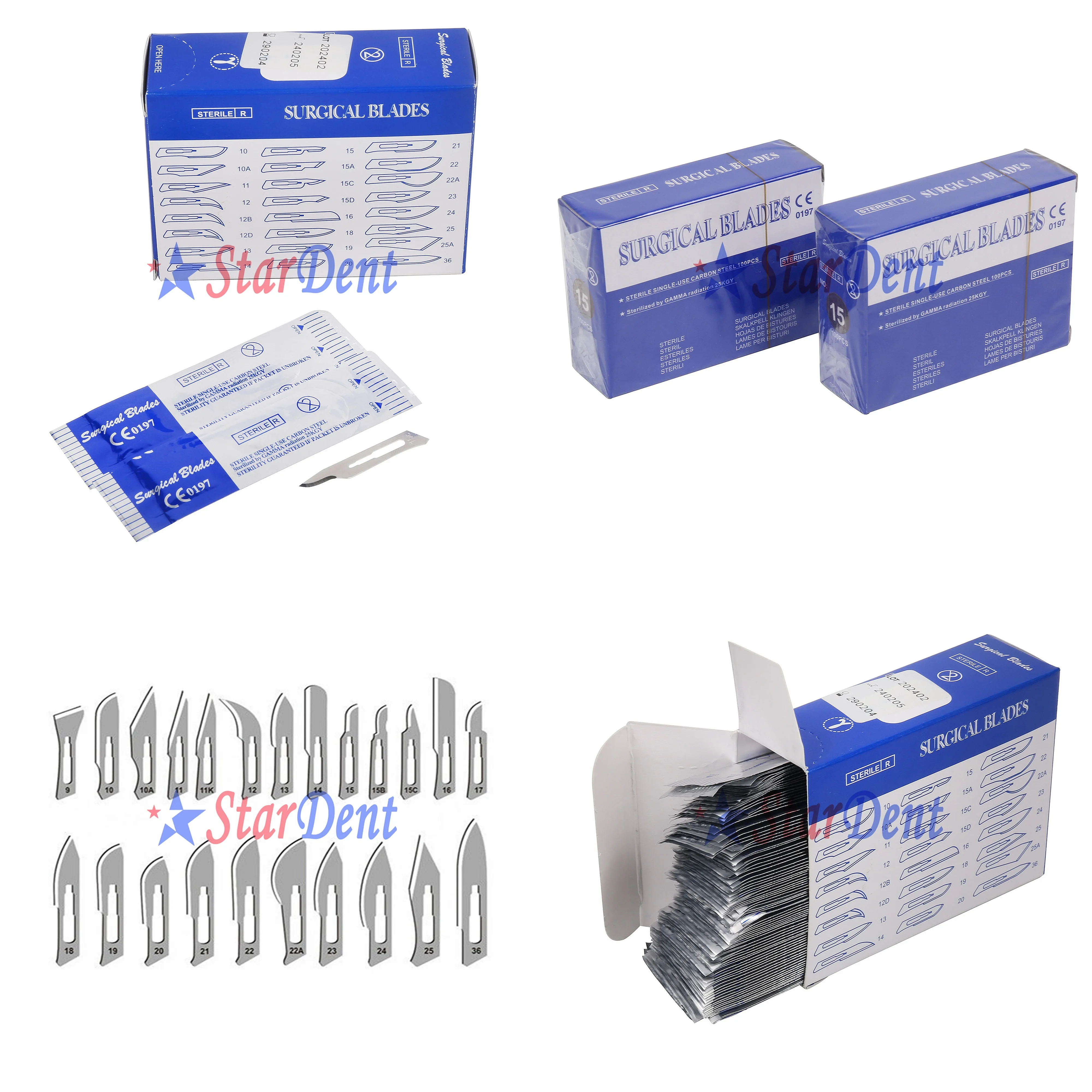 Stainless Steel Sterile Surgical Scalpel Blades Assorted Shapes Dentals Instruments