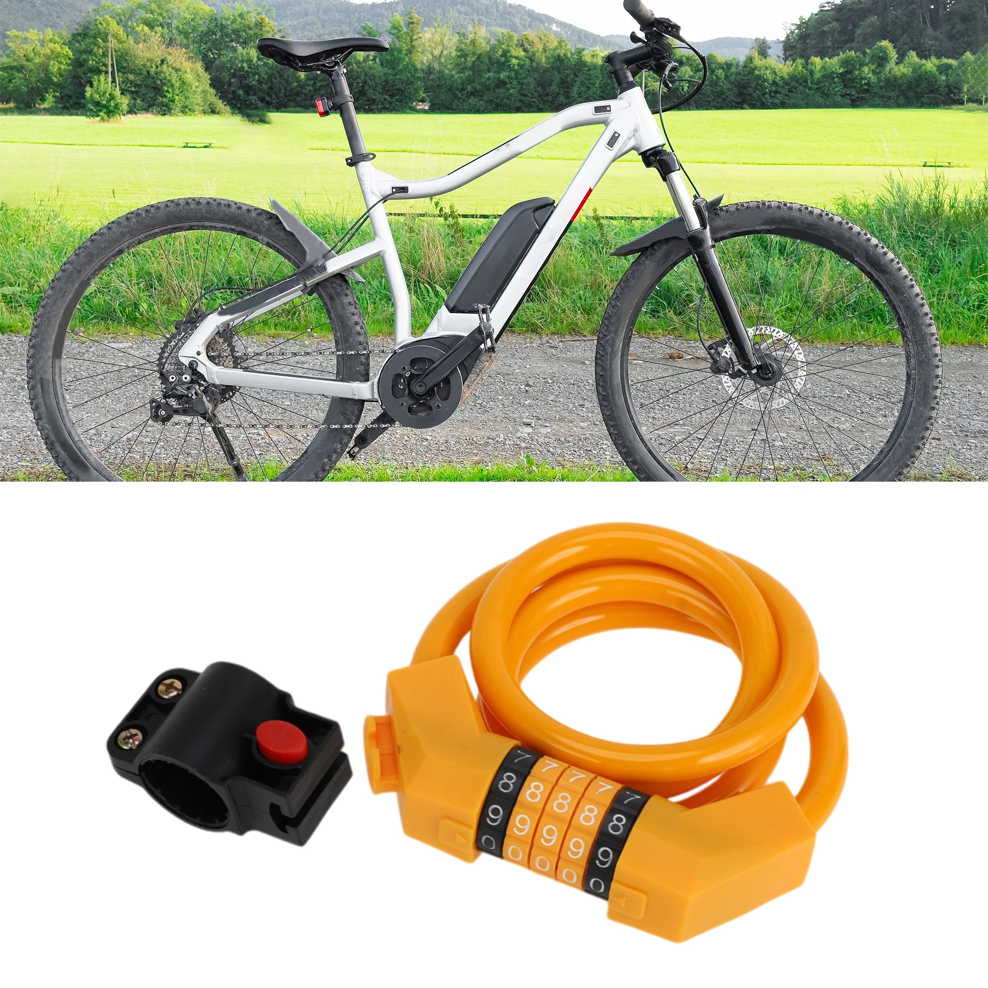 

X Autohaux Велосипедный замок Расширенный велосипедный навесной замок Кабель сбрасываемый 5-значный велосипедный замок Оранжевый набор