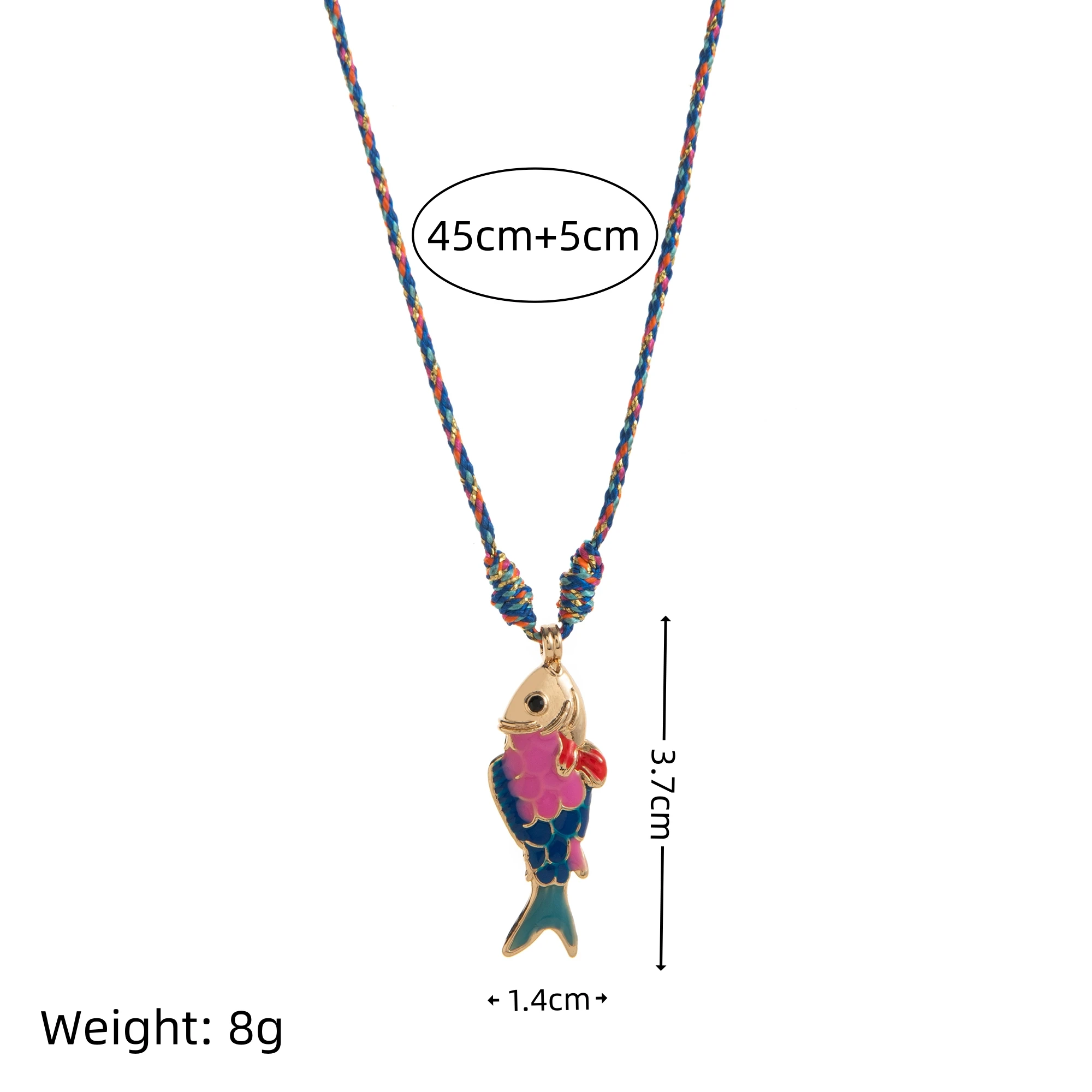 Fashionable and trendy colorful rope necklace ocean fish high-quality colorful stainless steel pendant necklace