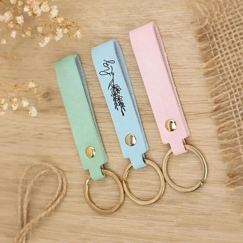 Laser Engrave LOGO Name PU Leather Keychain Custom Number Keyring Pendant Personalize Company Hotel Number Key Chain Holder
