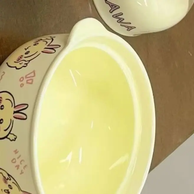 Anime Chiikawa Hachiware Usagi Cream Instant Noodle Bowl Good Looks Ceramic with Lid Canteen Dormitory Rice Bowl Large Capacity