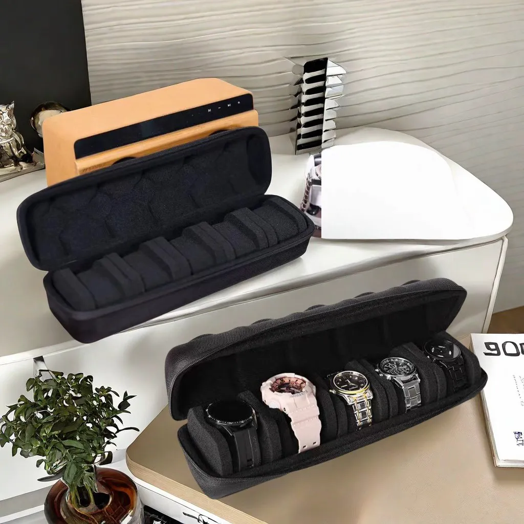 multi-slot Watch Case | Hard Shell Travel Organizer with Pillow Insert - Gift Ready (Black),suitable for smart watch storage