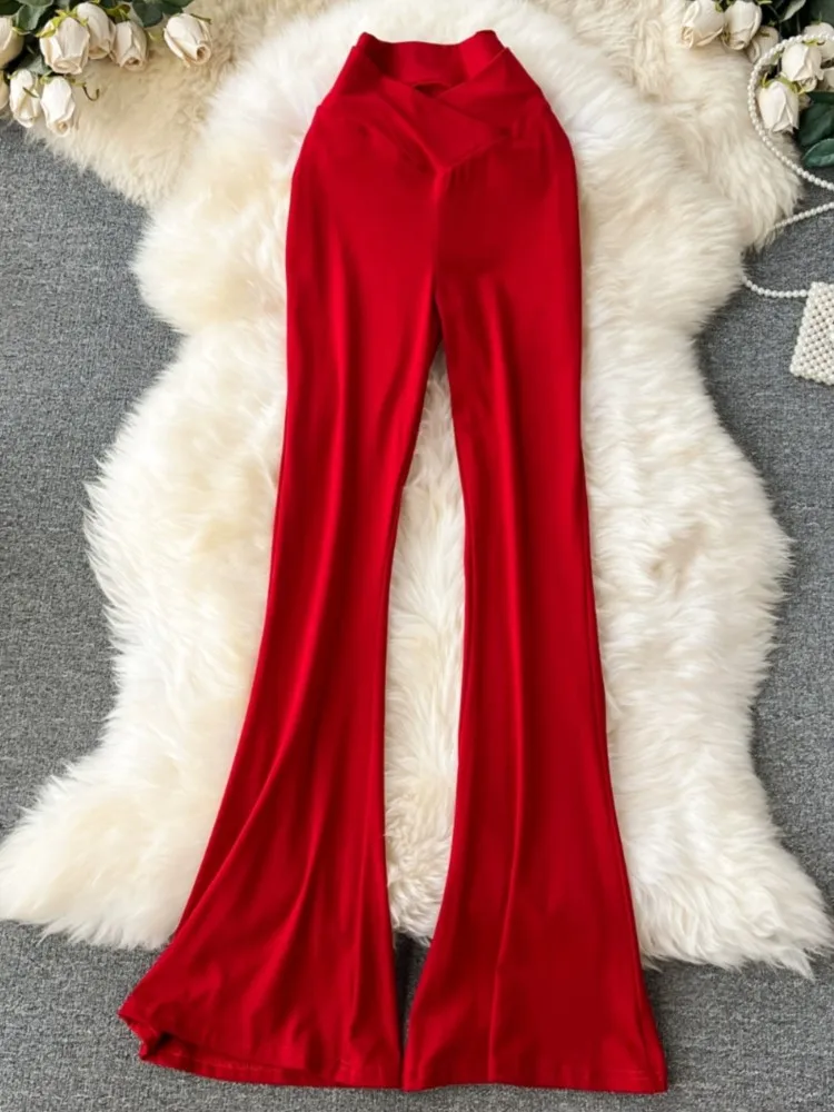 Y2K Women\'s Pants Solid High Waist Flare Pants Wide Leg Korean Fashion Elegant Casual Vintage Autumn Outerwears Woman Clothing