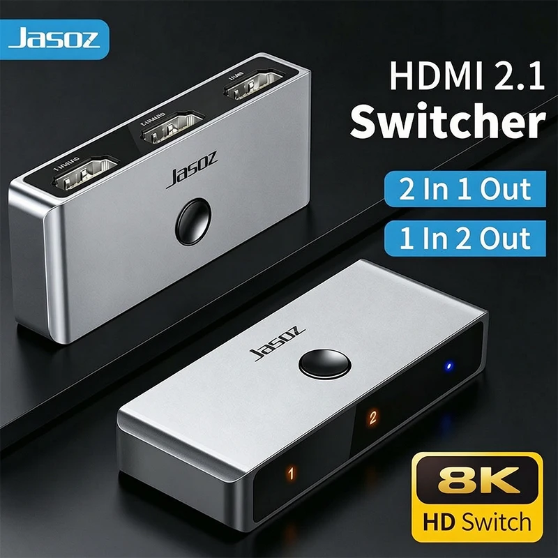 Jasoz HDMI 2.1 Switch 8K 60Hz 4K 120Hz Bi-Directional 2 In 1 Out HDMI Switcher for Xiaomi TV Box PS4/5 Xbox 8K HDMI 2.1 Splitter