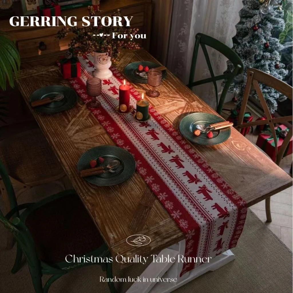 Gerring  Jacquard Red Table Runner Wedding Christmas Decorations For Home Table TV Cabinet Tablecloth Modern Dining Table Flag