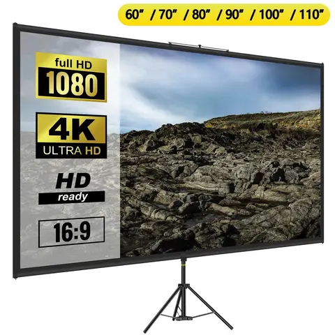 VEVOR 60 70 80 90 100 110 इंच ट्राइपॉड प्रोजेक्टर स्क्रीन W/ स्टैंड 16:9 4K HD पोर्टेबल होम सिनेमा इनडोर और आउटडोर प्रोजेक्शन के लिए 10 best sales पोर्टेबल प्रोजेक्टर स्क्रीन - №10