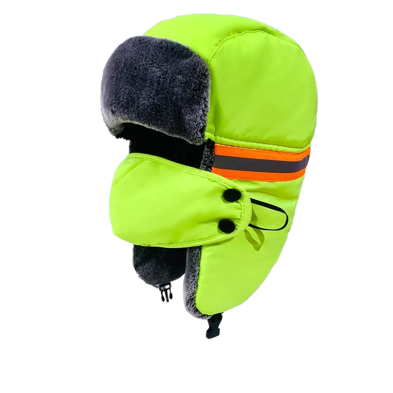 Cappello da cacciatore invernale con paraorecchie Berretto riflettente arancione e verde fluorescente per lavoro all'aperto, caccia, sci