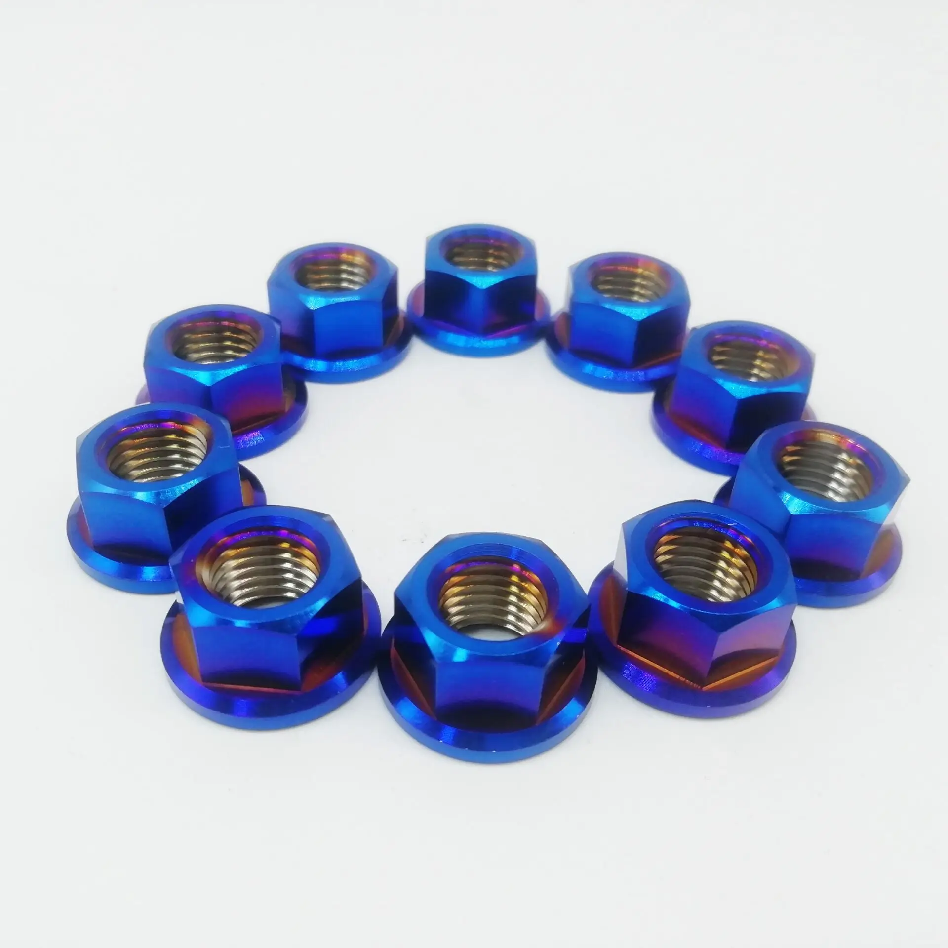 Burning blue Titanium Ti M10x1.25mm Sprocket Flange Nut MTB Motorcycle Bike 10pcs