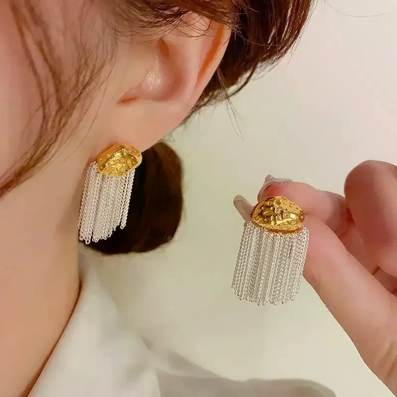 French Luxury Silver White Tassel Earrings Fashion Women Silver Needle Earring Accessries
