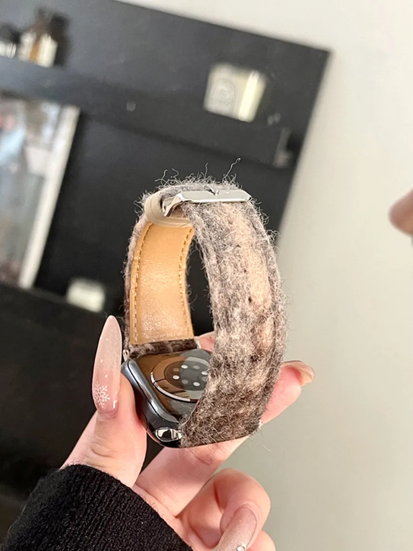 سوار ساعة من الصوف والجلد لساعة أبل iWatch ، 40 ، 44 ، 45 ، 8 ألترا٢ ، 49 ، سوار معصم ، 8 ، 7 ، 6 ، 5 ، 4 ، 41 ، 40 أو