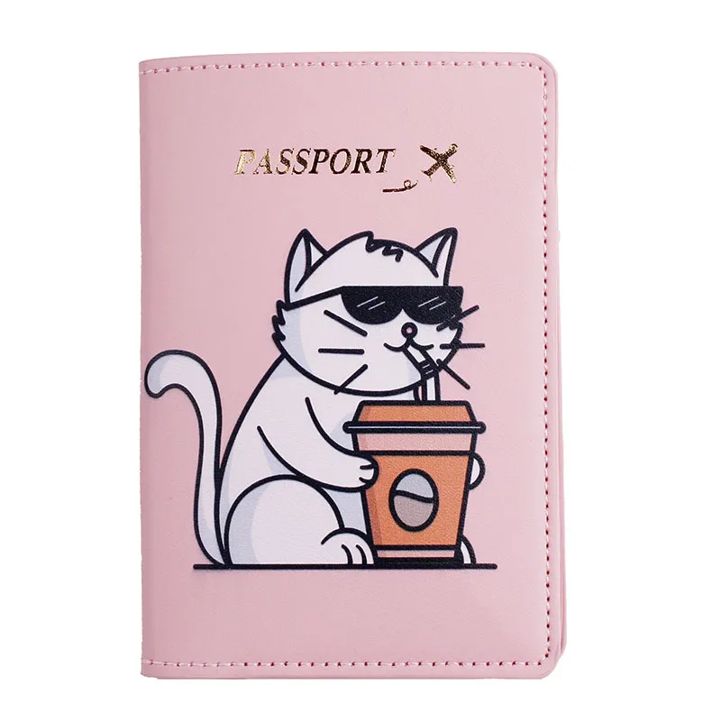 Fashion Cute Cat Print Passport Cover Hot Stamping World Map Women Men Travel Wedding Passport Cover Holder Fashion Wedding Gift