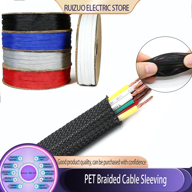 3/5/10m 2-60mm Expandable PET Braided Sleeving Insulated Sheath Wire Wrap Cover Cable Sleeve for Electrical Wire Protection