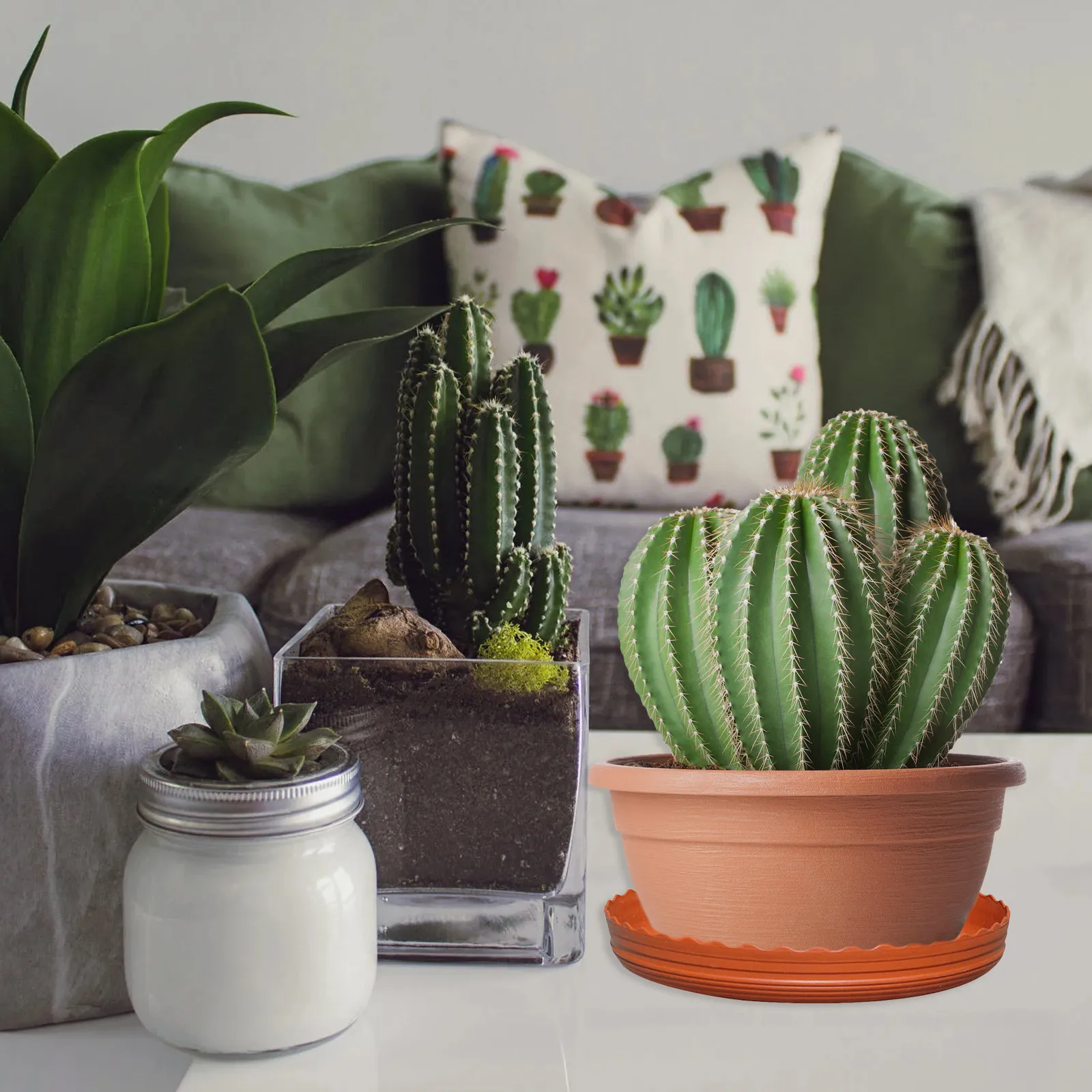 2Pcs Round Plant Pot Tray Resin Drip Base for Flower Pots Small Succulent Plants Bonsai Balcony Garden Tray Chocolate Color 7