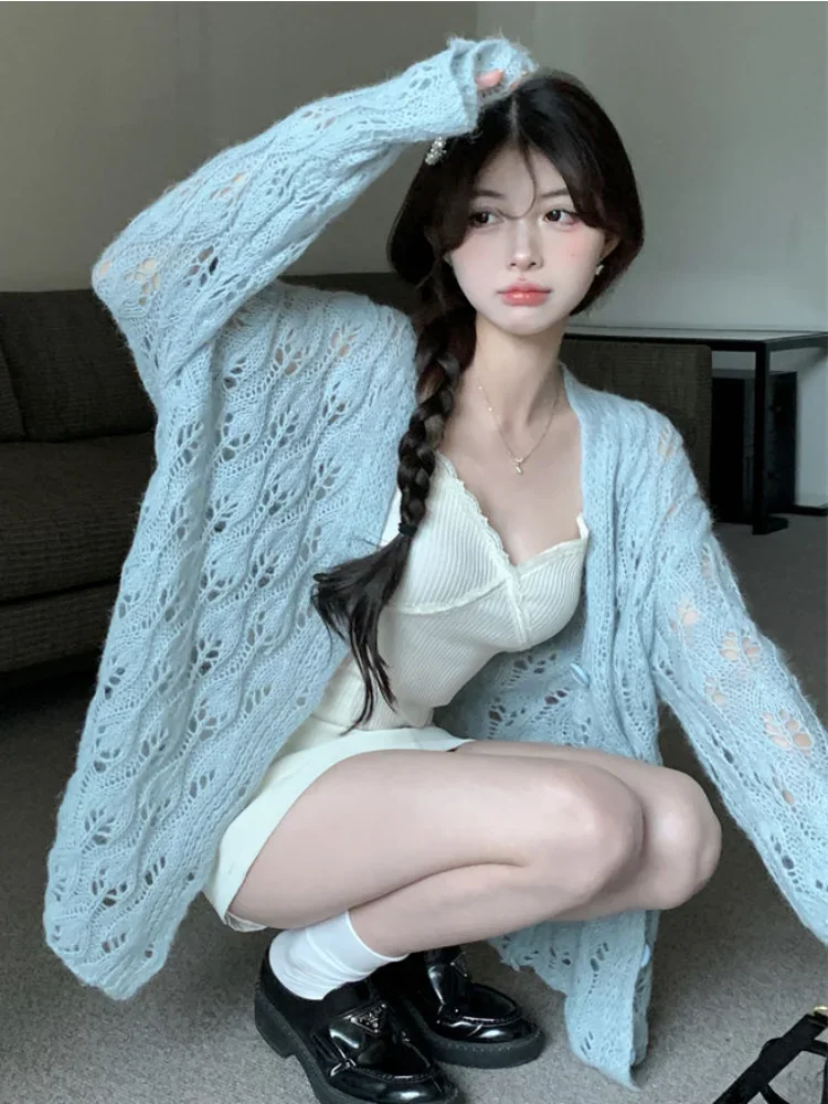 

Выдалбливают Кардиган Женский Вязаный Милый Корейский Стиль Весна Свободный Крой Шикарный Женский Темперамент Мода Ulzzang Принцесса Винтаж