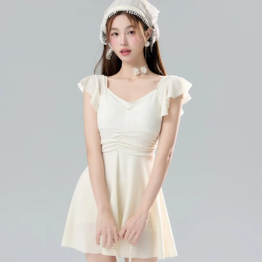 2025 New One-piece Swimsuit for Women with Sweet Style Slim Waist Cover Belly High-end Small Breasts Swimsuit