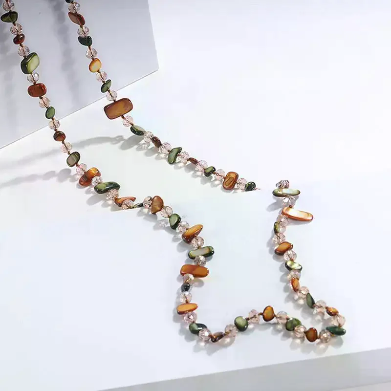 Vintage Bohemian Multicolored Shell Beaded Double-Layer Necklace Trendy Vacation Stacking Long Necklace Jewelry