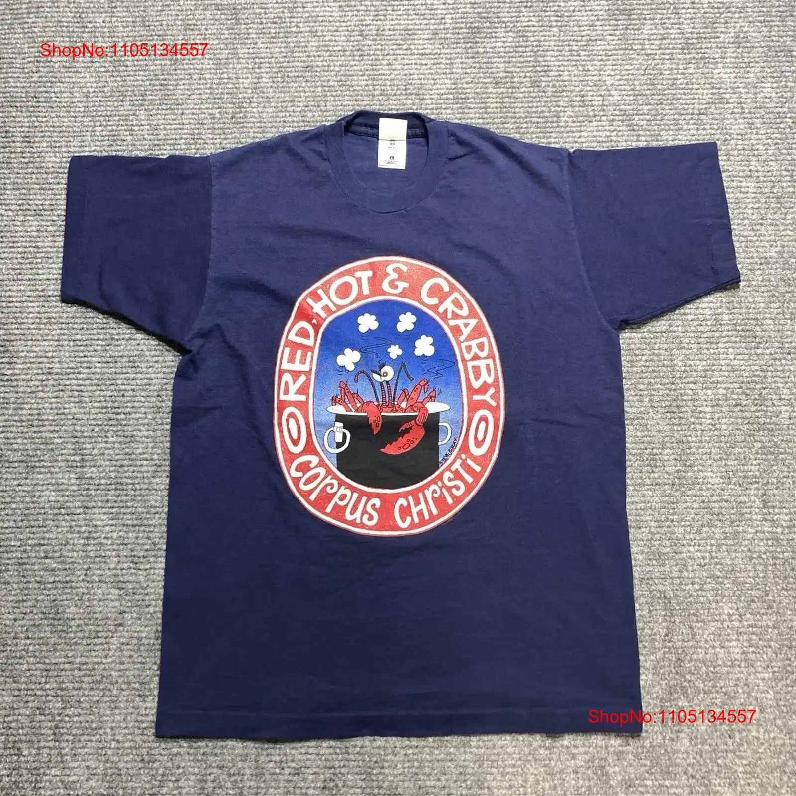 

Vintage Corpus Christi T Shirt Mens Large Blue Red Hot Crabby 90s Texas vintage Washed designer clothes Soft Comfortable Unisex