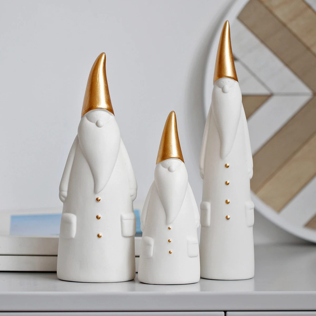 Set of Scandinavian Minimalist Ceramic Christmas Elf Figurines for TV Cabinet & Entrance - Sophisticated Home Decor