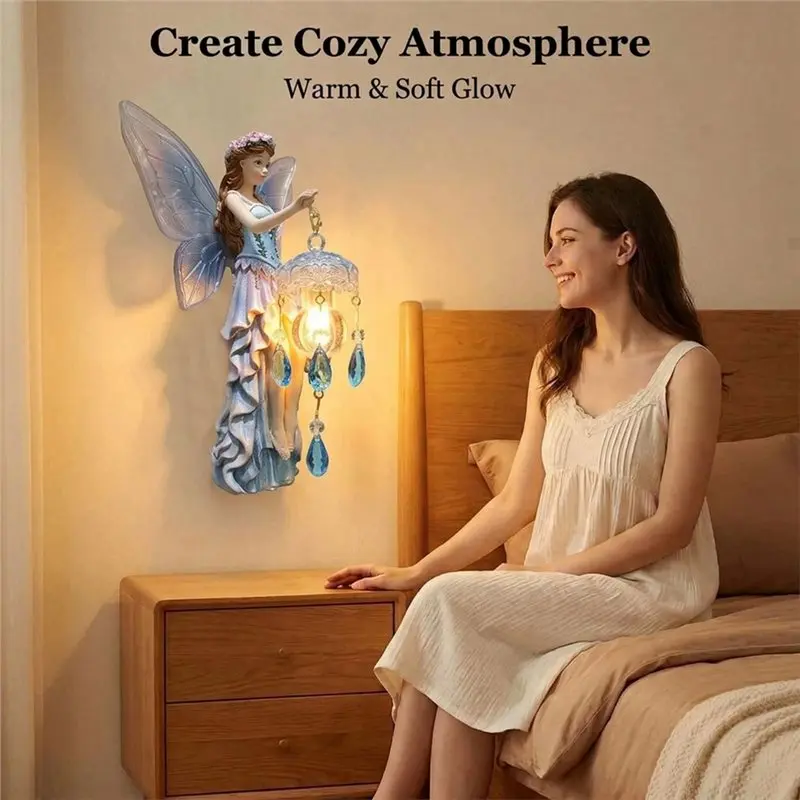 IALJ-Flower Fairy Wall Lamp,Flower Fairy Light With Wings,Battery Operated Decorative Wall Sconce For Girl's Room