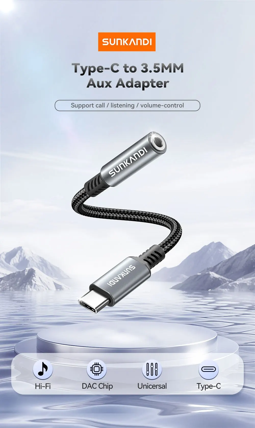 SUNKANDI USB Type C to 3.5mm Female Headphone Jack Adapter, USB C to Aux Audio Dongle Cable Cord for iPad, Samsung, MacBook