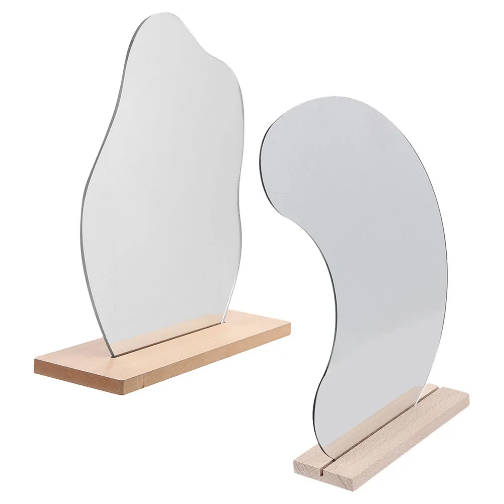 2 stuks make-upspiegels frameloze desktopspiegels houten standaard stabiele basis kaptafelspiegel voor slaapkamer make-up gebruik