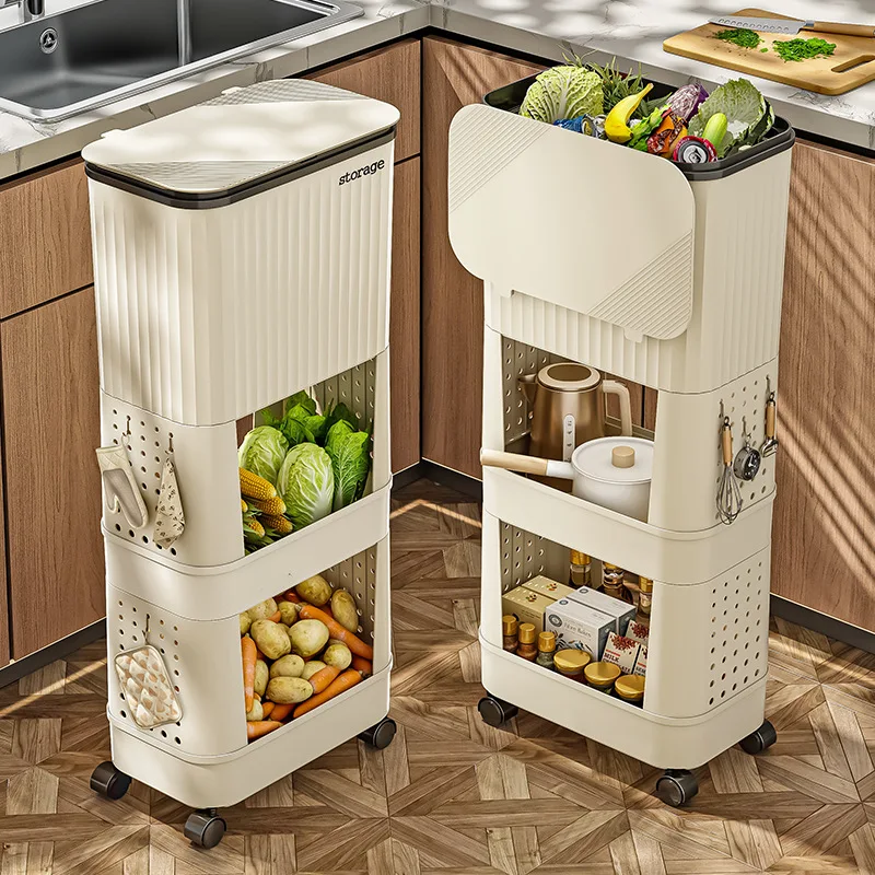 Kitchen trash can household high-end large-capacity cover no-bending double-layer removable multi-functional Japanese rack