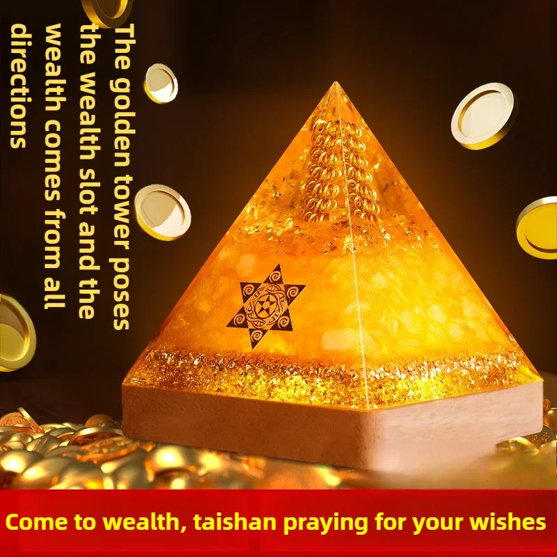 Citrine Gold Absorbing Pyramid Lucky Gathering Office Desk Home Furnishing Store Bafanglai Ornament Gifts