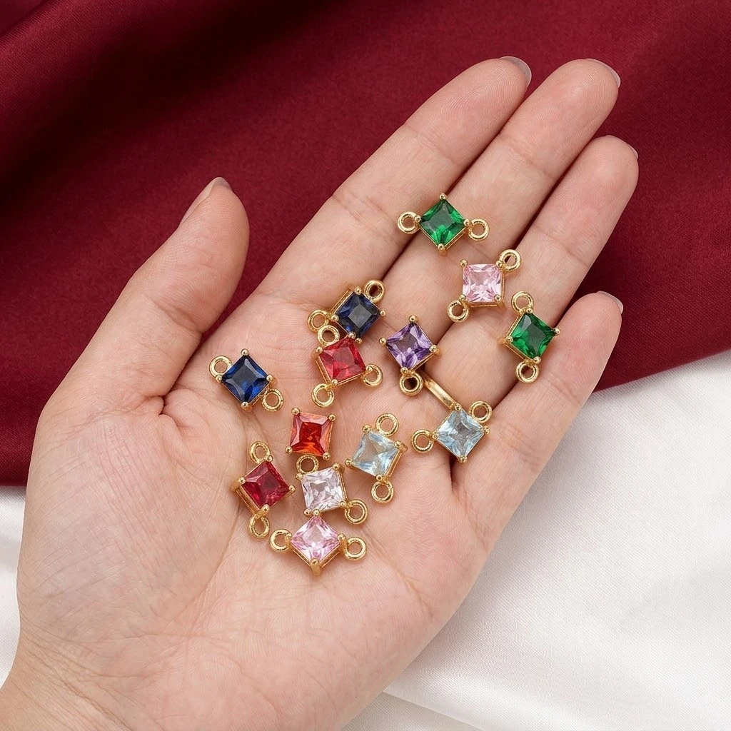 10pcs Cubic Zirconia Copper Square Diamond Links Charms Bulk With Double Hole Connector For DIY Necklace Bracelet Jewelry Making