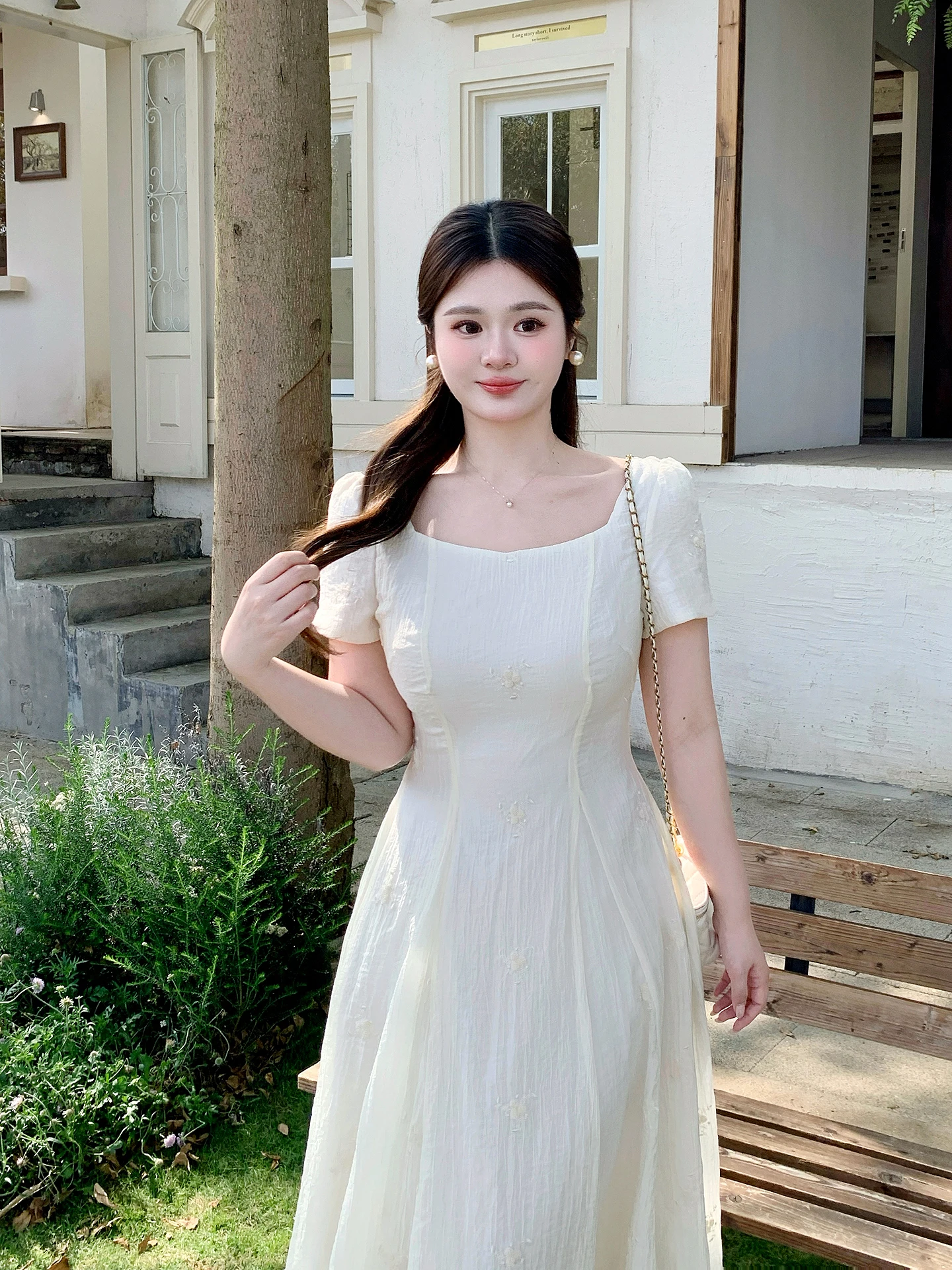 

Slimming Effect Heavy Embroidery Tea Break Dress Women plus Size Retro Waist-Cinching Long Dress French Style Standard Fit
