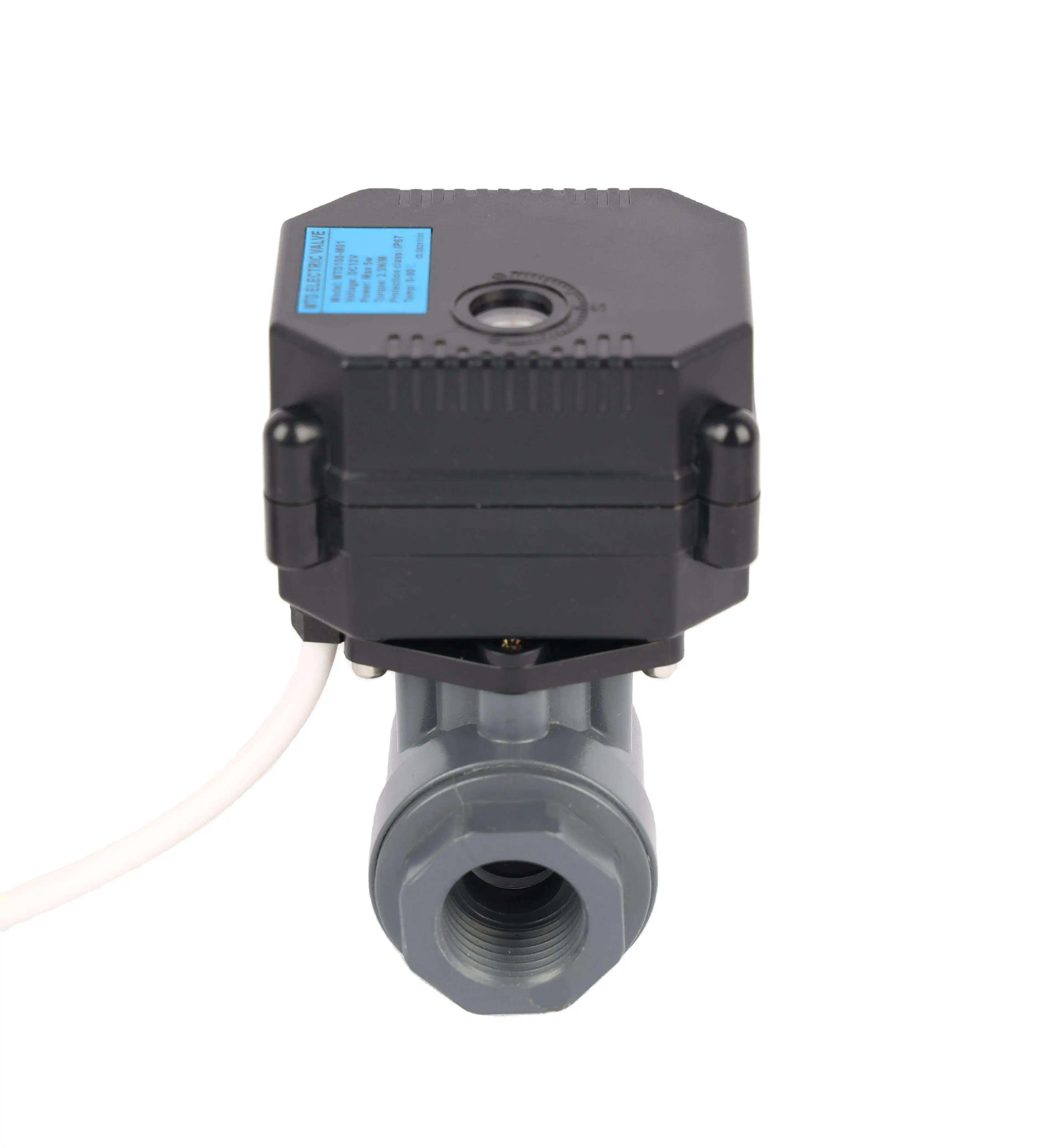 2 Way DN25 PVC Valve Actuators Manual Override Mini Electric Motor Actuator PVC Ball Valve DC9-35V