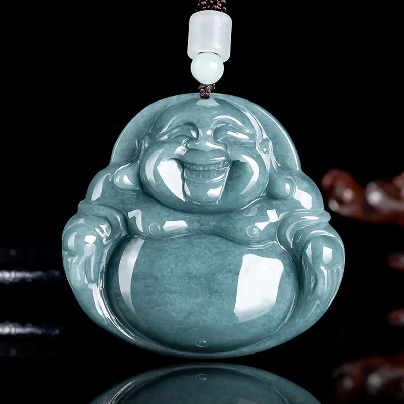 

Jiale/natural Jade Blue Water Hand-carved Maitreya Buddha Necklace Pendant Fashion Men and Women Couples Amulet Gift Accessories