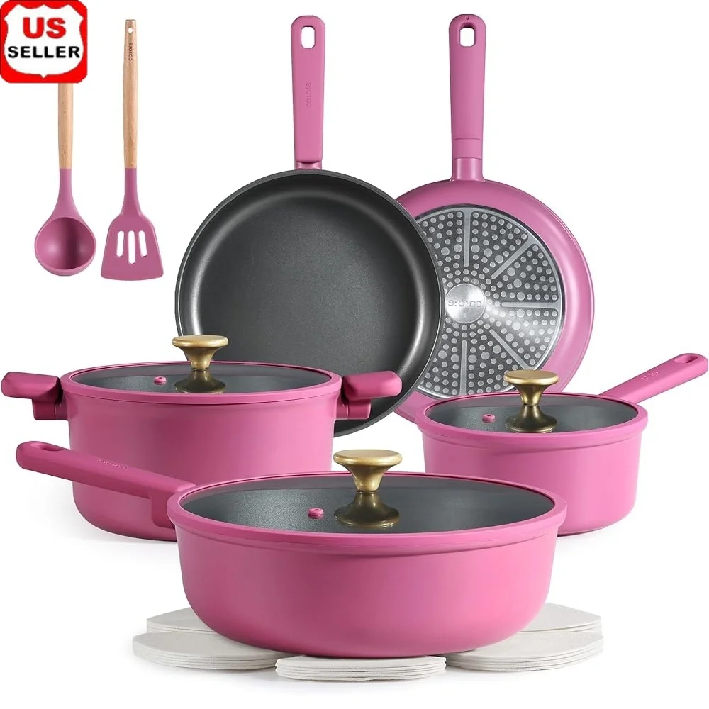 

Non Stick Cookware Set 15 Piece Kitchen Pots Pans Set with Stay-Cool Handles Silicone Utensils Easy Clean Heat Distribution