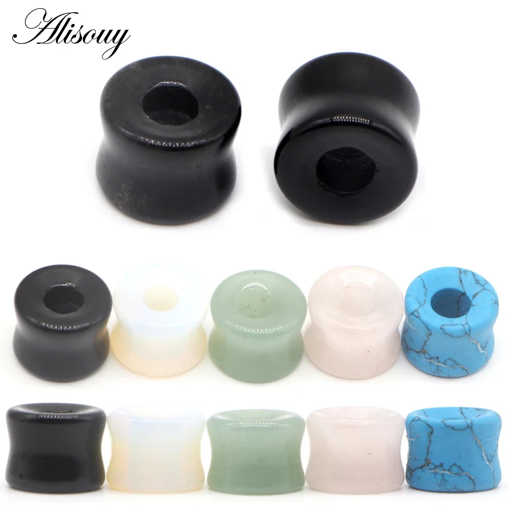 Alisouy 2 Pieces Stone Ear Tunnel Plugs Hollow Single Flared Ear Flesh Gauges Piercing Ear Expander Stretcher Unisex Jewelry