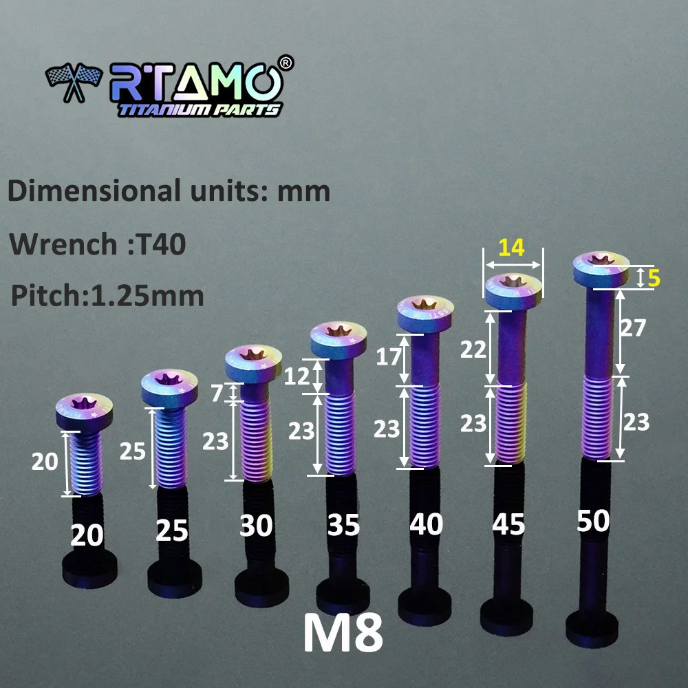 RTAMO Gr5 Titanium Bolt M8x20/25/30/35/40/45/50mm Matte Screw Sandblasted Bolt Modified Screw for Bike Motorcycle
