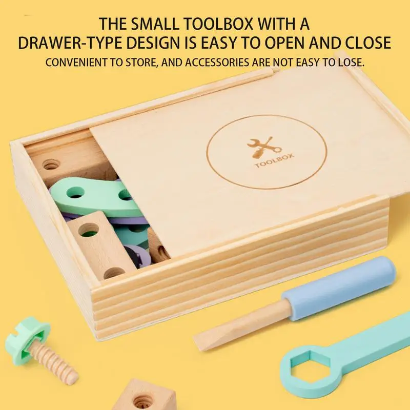 Toddler Tool Set Kids Wooden Toolbox Pretend Play Set Children Nut Screw Assembly Simulation Carpenter Tool for Kids Ages Over 3