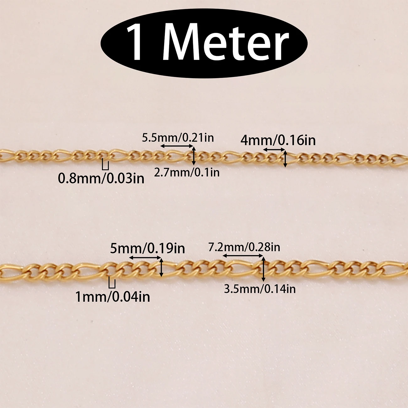 100cm Stainless Steel Figaro Curb Cuban Chain Findings 3:1 Curb Link Chain for Jewelry Making Supplies Necklace Bracelet DIY view 2
