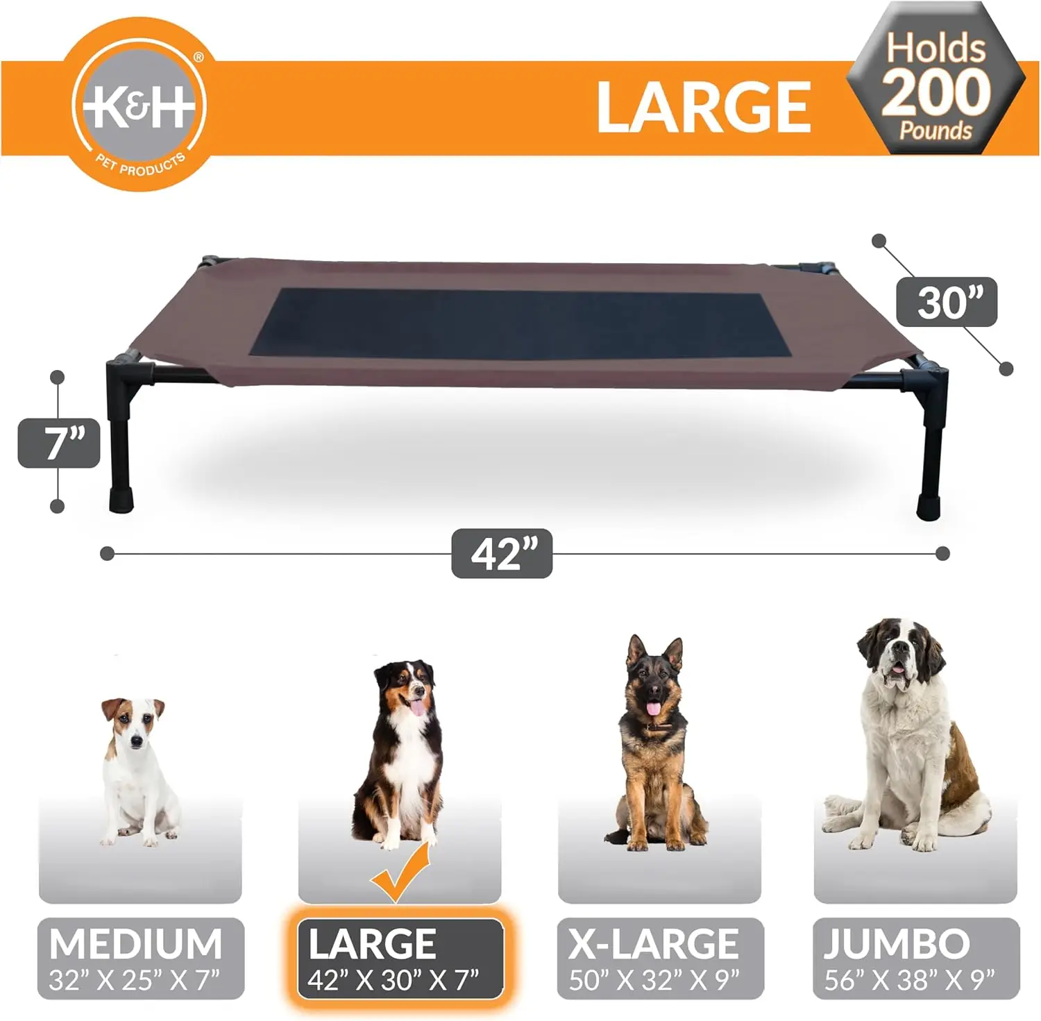 Elevated Cooling Dog Cot for Large Breeds, Portable Mesh Bed with Washable Cover, 42x30in