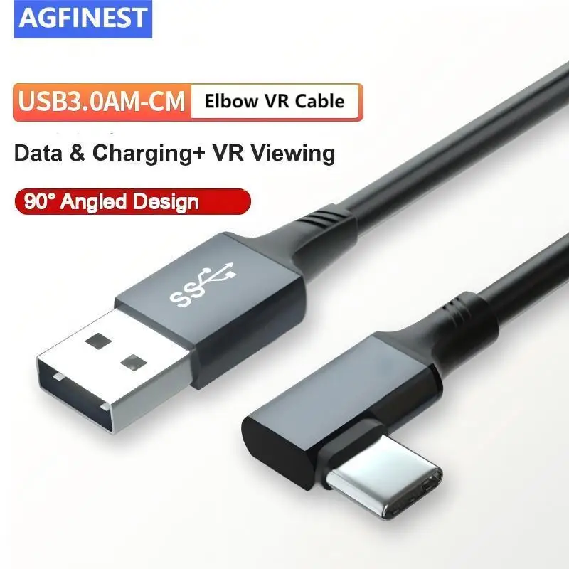 

90 Degree Elbow VR Link Cable 5m USB A To type C USB3.0 5Gbps Charging Cable for for Oculus Quest 2/1 VR Game Accessories