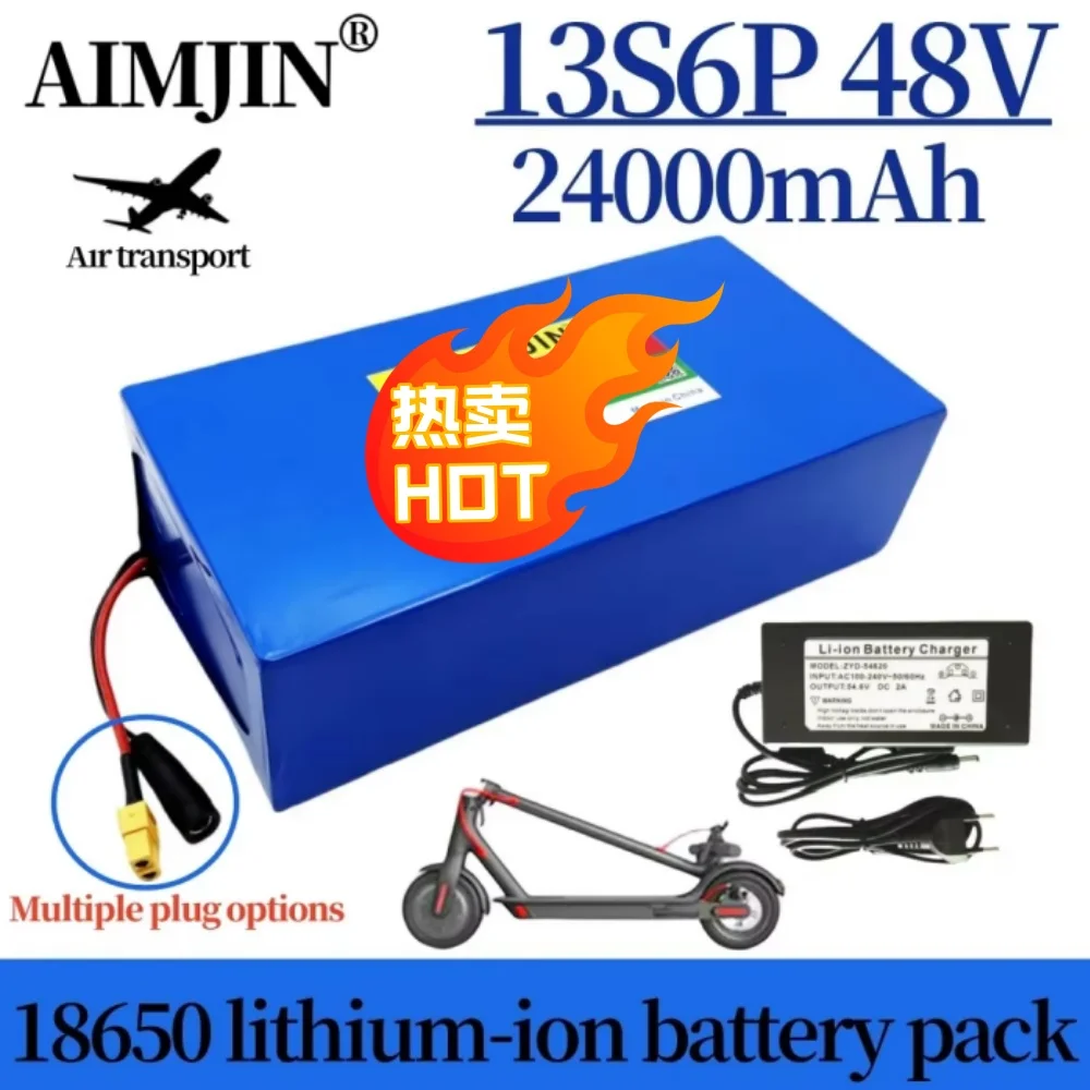24000mAh 48V 13S6P Li-ion Battery Pack for Citycoco Motorized Scooter 2000W Built-In 50A BMS with 54.6V 2A Charger 18650