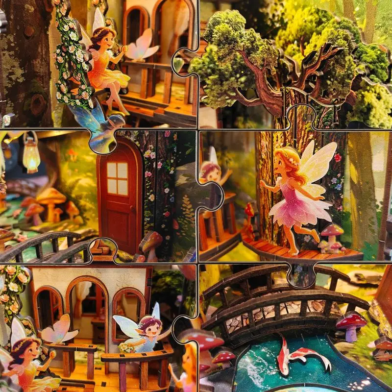 Magical Woodland DIY 3D Puzzle Bookends Miniature Scene Model Home Office Decor