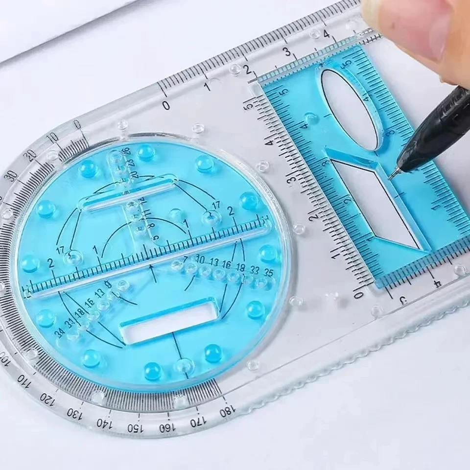 Règle géométrique multifonctionnelle pour l'école primaire, dessin d'activité, règle triangulaire, boussole, ensemble de rapporteur, outil de mesure