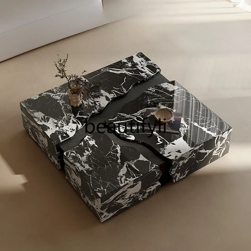 

French retro coffee table fashion marble rectangular coffee table high sense