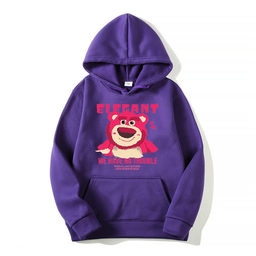 Disney Cartoon Bear Strawberry Bear Printed Hoodie for Men and Women Couples Cartoon Bear Leisure Sports Street Hoodie