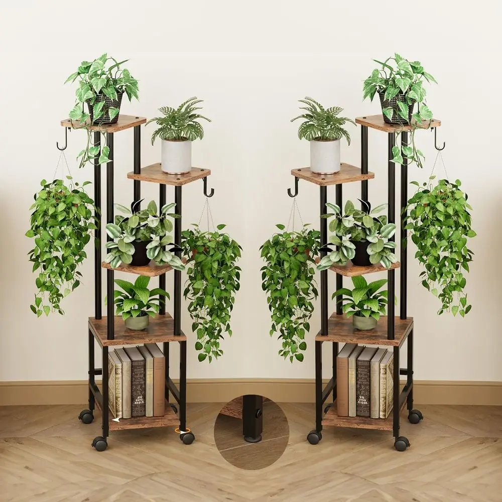 

2 комплекта 5-ярусных подставок для комнатных растений с деревянными полками и держателями для горшков