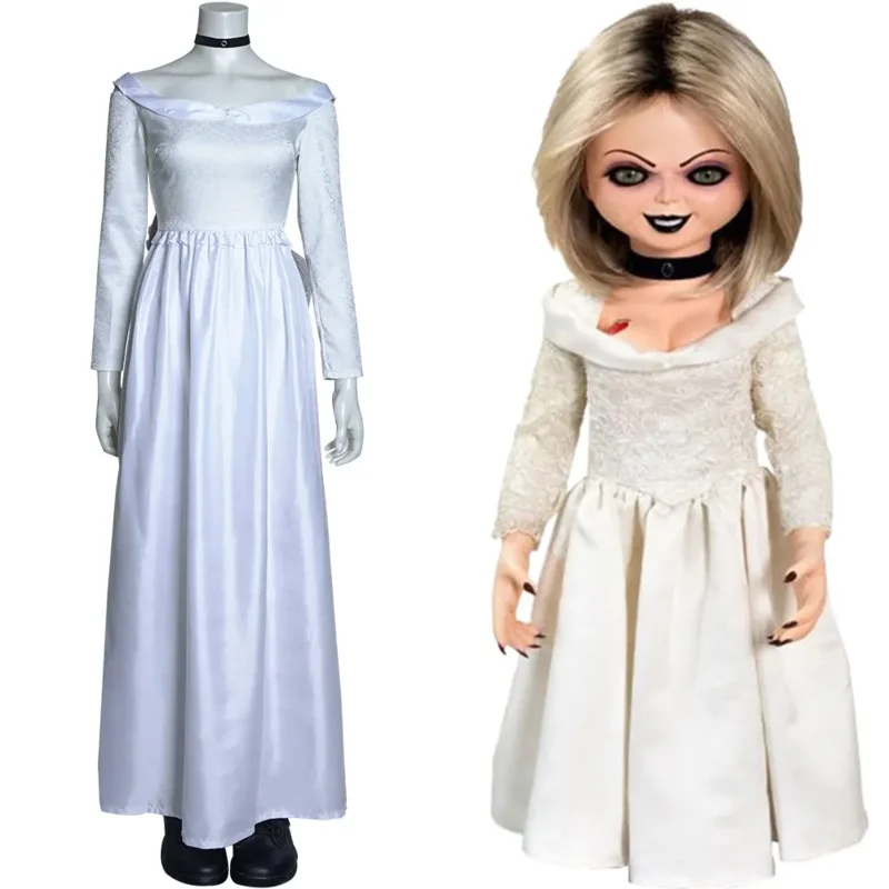 Bride of Chucky Tiffany cosplay costumes long dress Halloween suit outfit