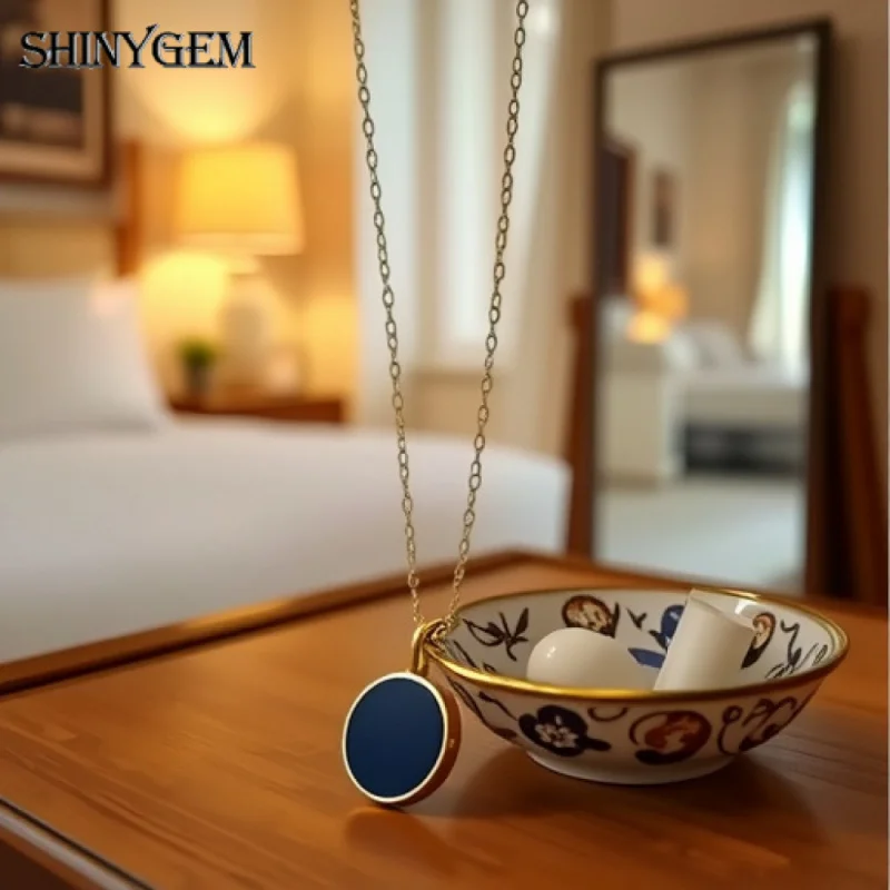 

SHINYGEM Round Natural Stone Pendant Necklace Amethyst Imperial Jasper Gold Plated Frame Lady'S Necklace Accessory Gift