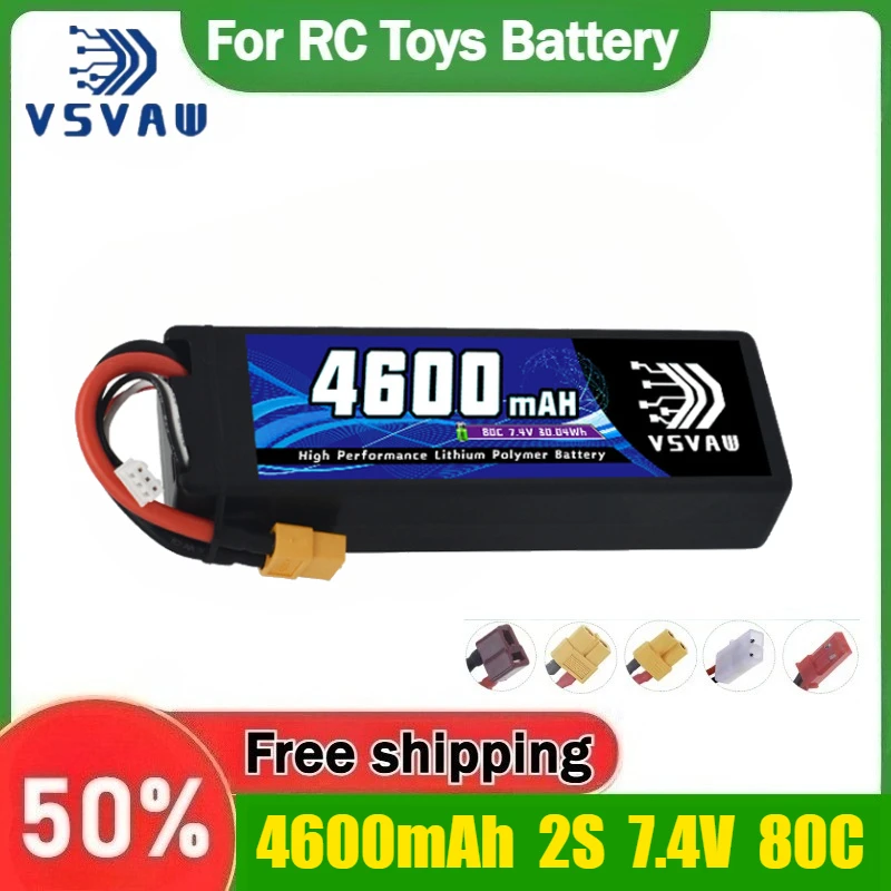 

VSVAW 4600mAh 2S 7.4V 80C Lipo Battery Hardcase Battery with XT60 Plug for RC Racing Cars Automobiles Trucks Car Model Batteries