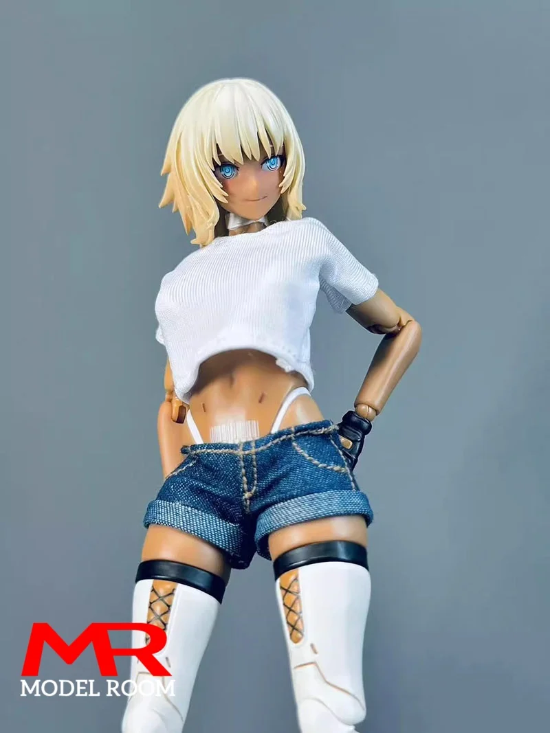 1/12 Scale Female T-shirt Denim Shorts Hot Pants Clothes Model Fit 6'' OB BJD Snail shell 86TOYS Soldier Action Figure Body Doll
