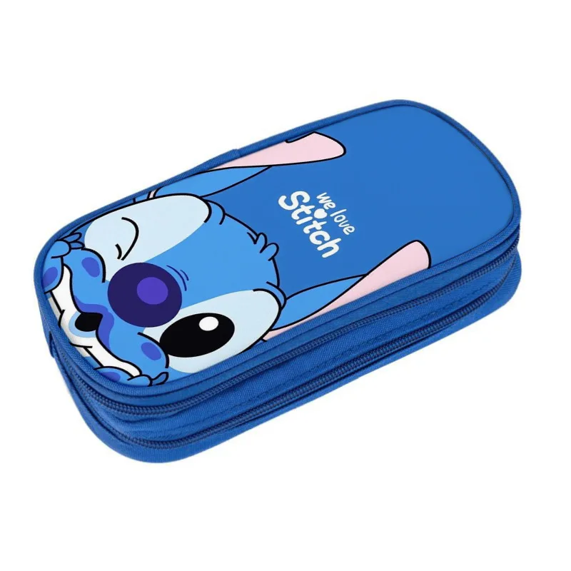 New Disney Stitch Large capacity Pencil Bag Case Anime Figure Double-layer multifunctional pen case students stationery kids Toy