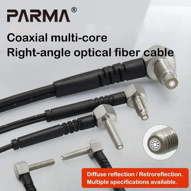 Coaxial optical fiber sensor for retroreflective M3, M4, M6 right-angle elbow fiber amplifier probe